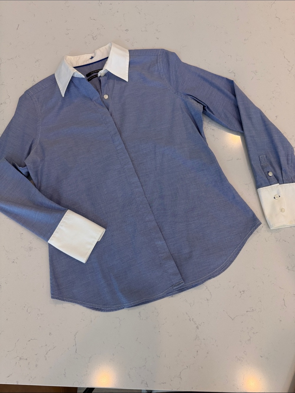 Club Monaco Blue Button-Down Shirt with White Collar & Cuffs